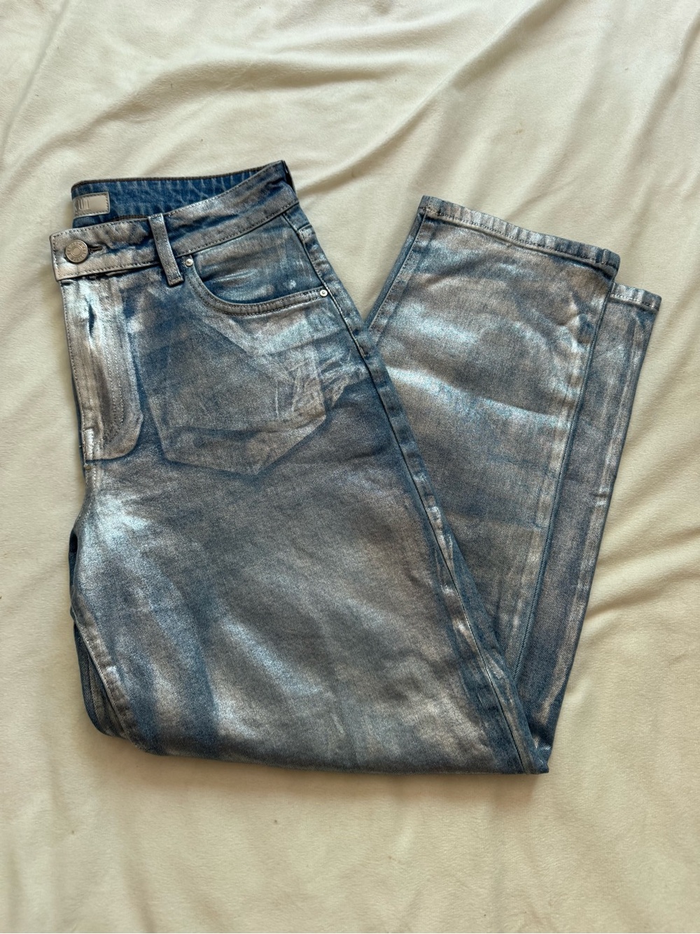 Kut from the Kloth metallic High Rise Ashley slouchy barrel jeans